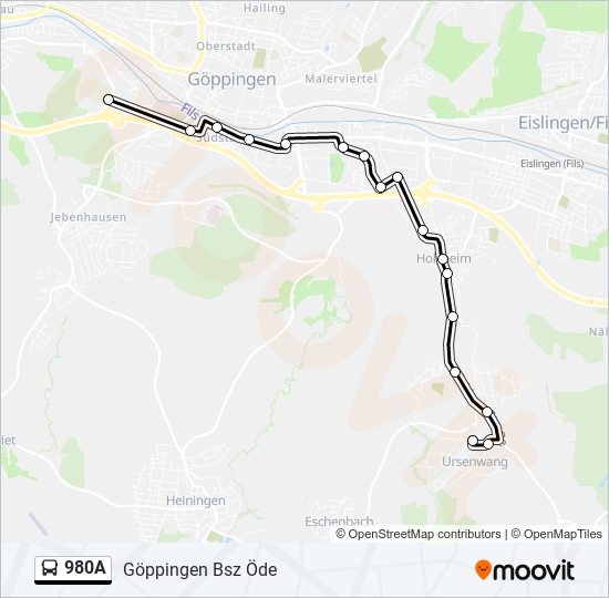 Автобус 980A: карта маршрута