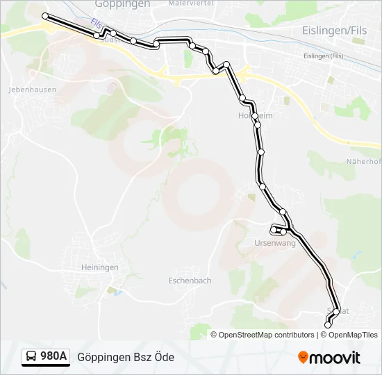 980A Bus Line Map