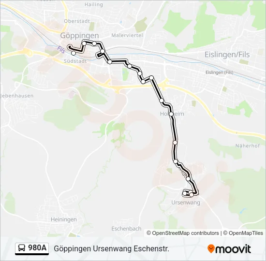 980A Bus Line Map