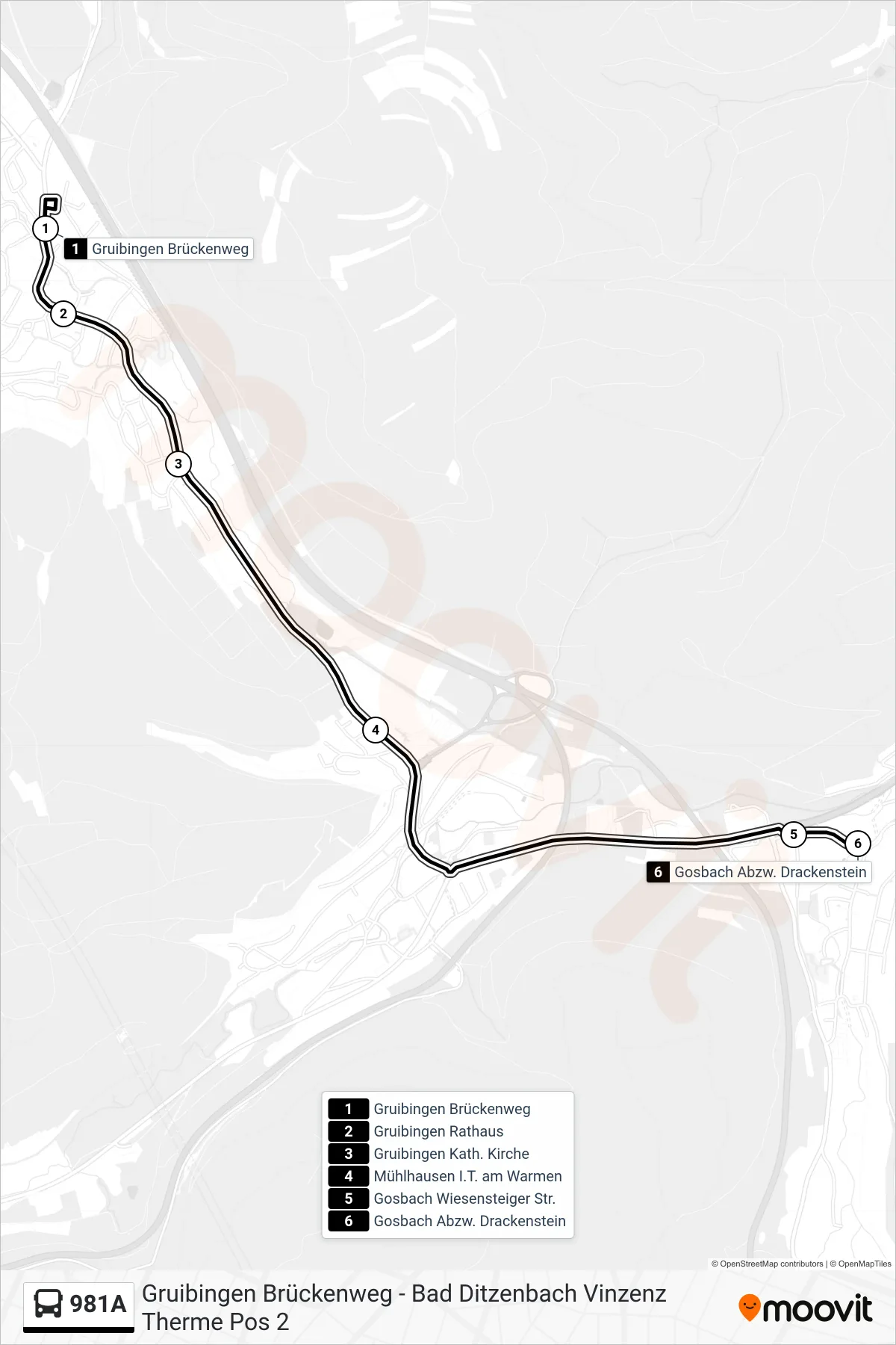 Linie 981A (Bus) Richtung Gosbach Abzw. Drackenstein: Route und Haltestellen auf der Karte