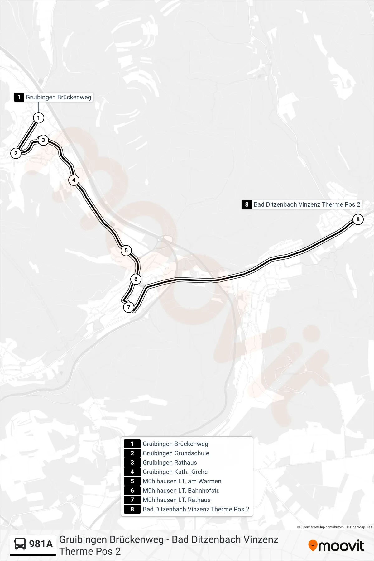 981A bus Line (Bad Ditzenbach Vinzenz Therme) route and stops on a map