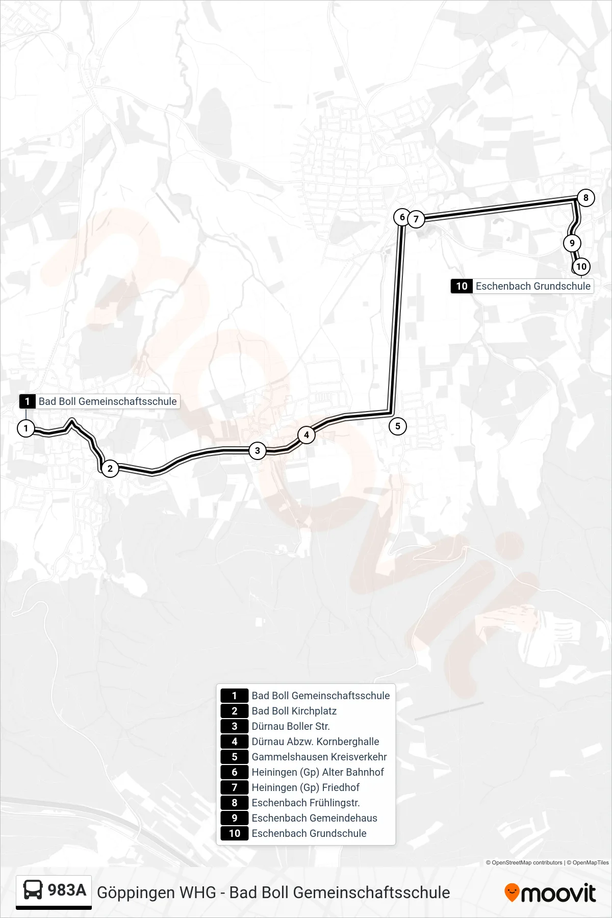 983A bus Line (Eschenbach Grundschule) route and stops on a map