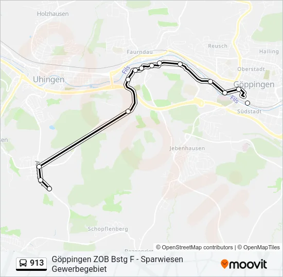 913 Bus Line Map
