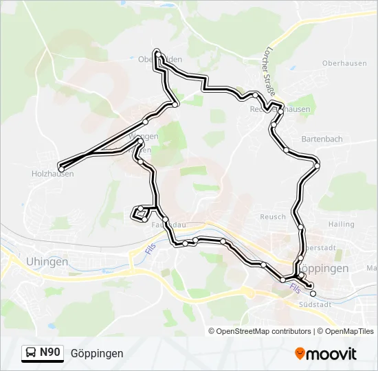 N90 Bus Line Map