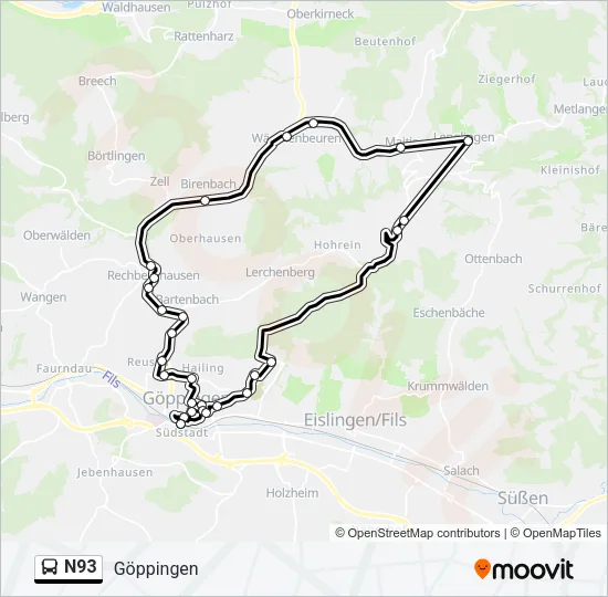 N93 Bus Line Map