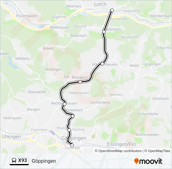 X93 Bus Line Map