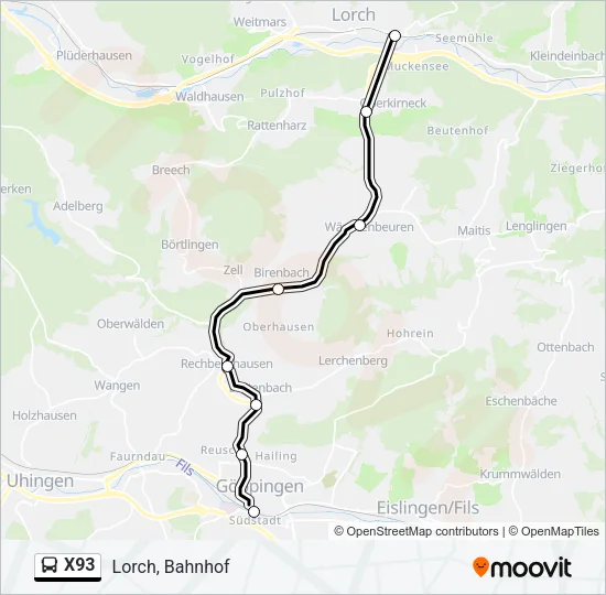 X93 Bus Line Map
