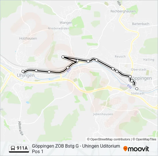 911A Bus Line Map