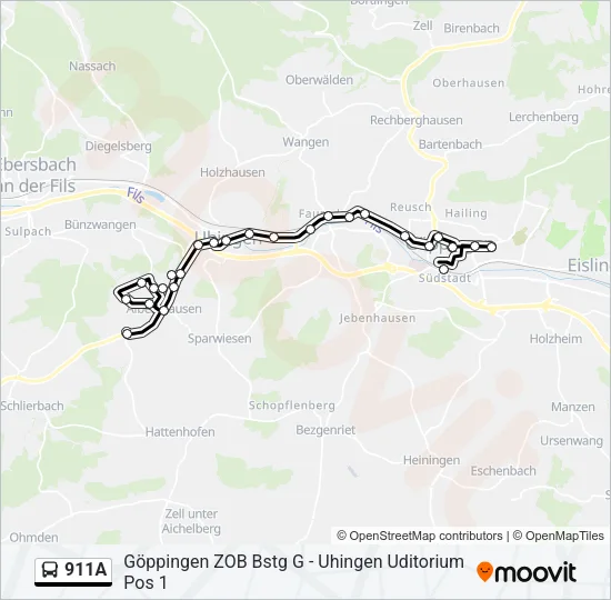 911A Bus Line Map