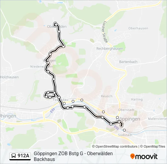 912A Bus Line Map