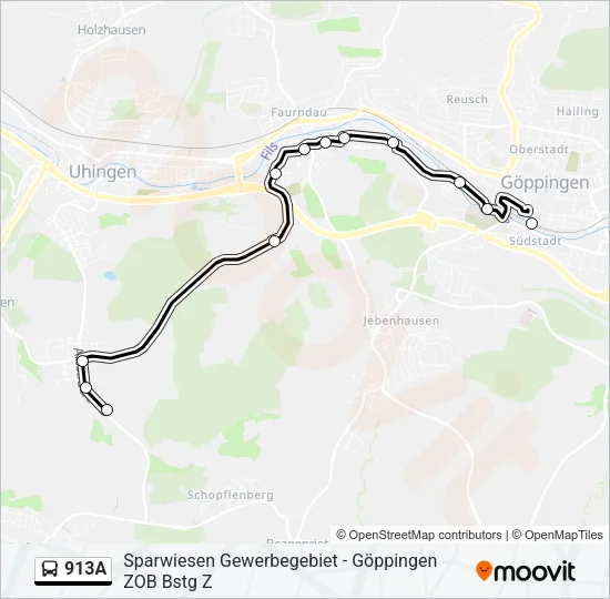 913A Bus Line Map