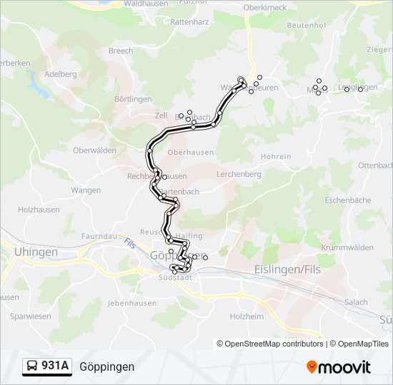 Автобус 931A: карта маршрута