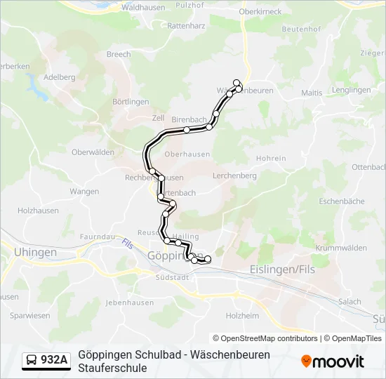 932A Bus Line Map