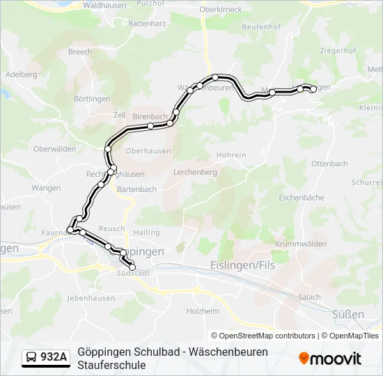 932A Bus Line Map