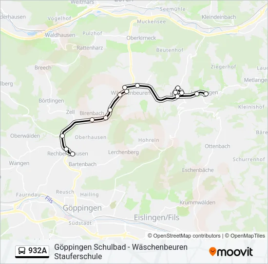 932A Bus Line Map