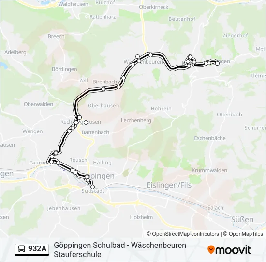 932A Bus Line Map