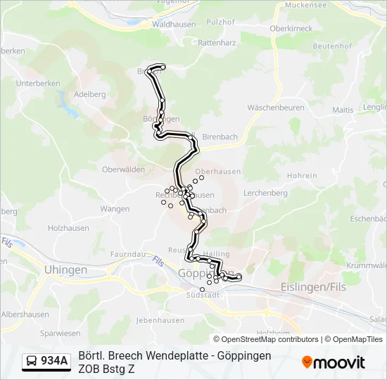 934A Bus Line Map