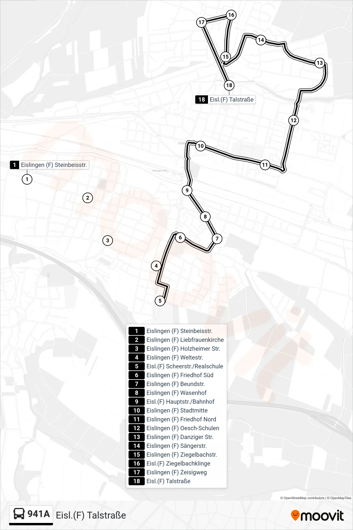 Linie 941A (Bus) Richtung Eisl.(F) Talstraße: Route und Haltestellen auf der Karte