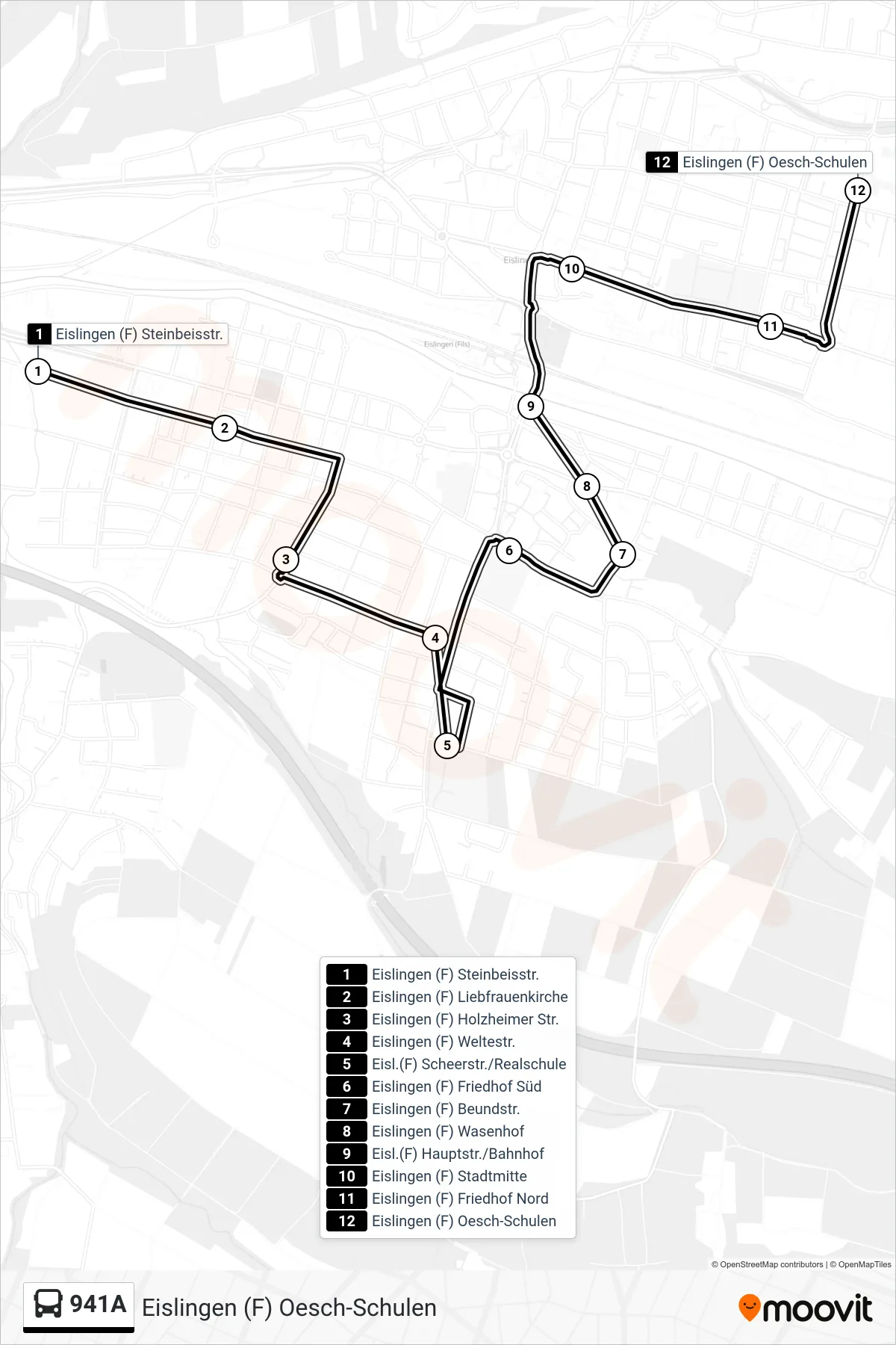 941A bus Line (Eislingen (F) Oesch-Schulen) route and stops on a map