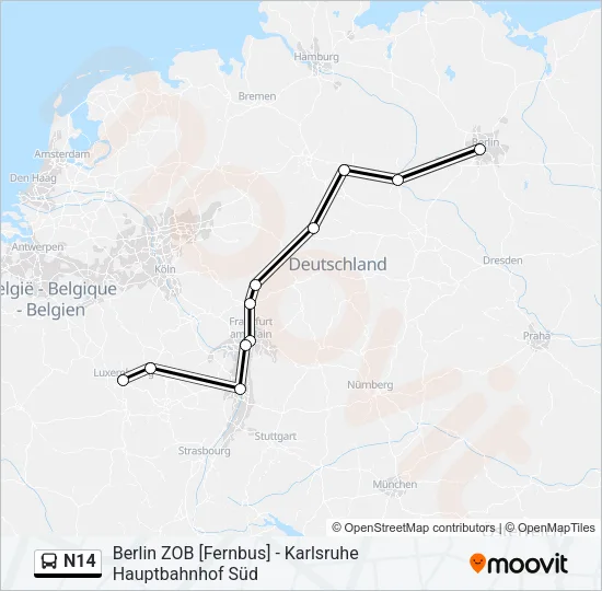 N14 Bus Line Map