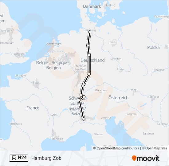 N24 bus Line Map