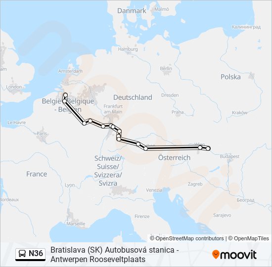 N36 bus Line Map