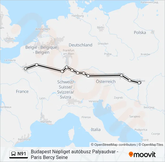 N91 Bus Line Map