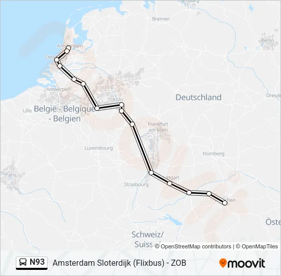 N93 Bus Line Map