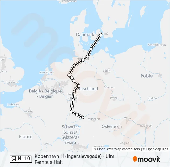 N110 Bus Line Map