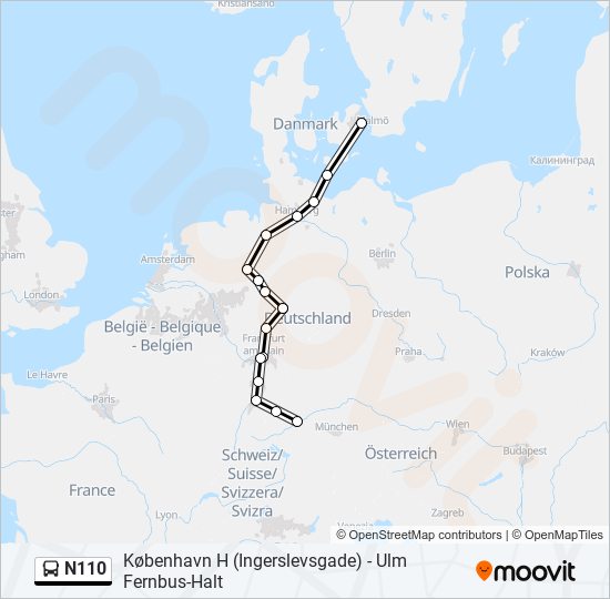 Автобус N110: карта маршрута