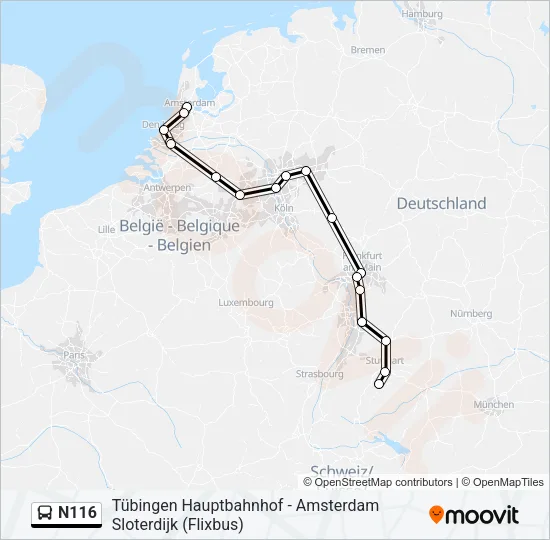 N116 Bus Line Map