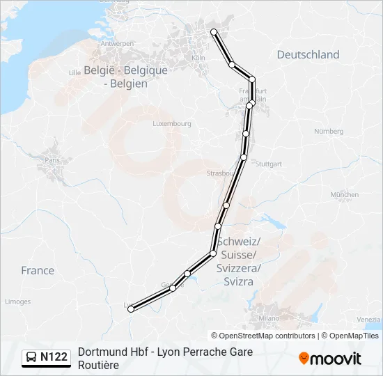N122 Bus Line Map