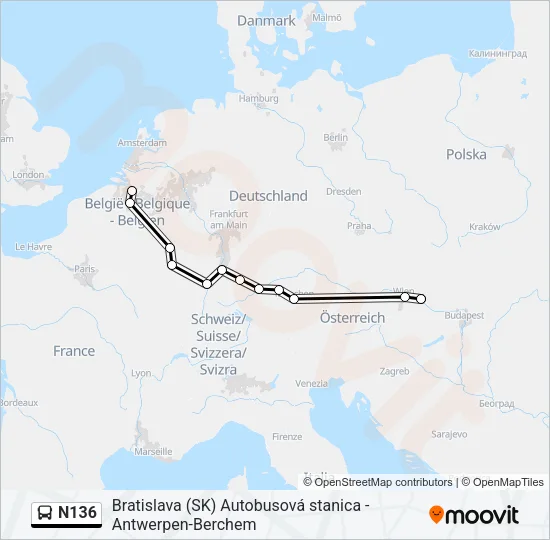 N136 Bus Line Map