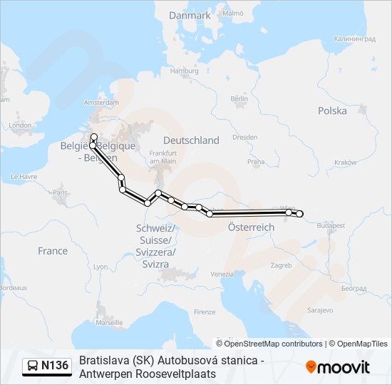 Автобус N136: карта маршрута