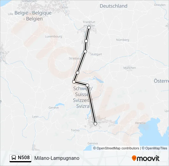 N508 Bus Line Map