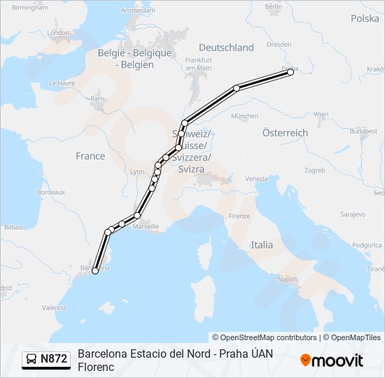 N872 bus Line Map