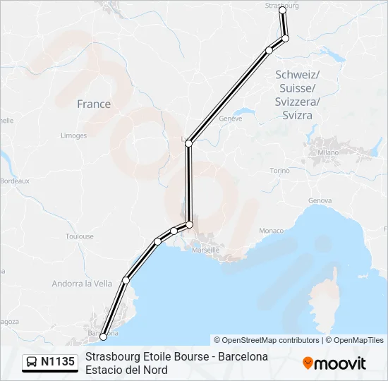 N1135 Bus Line Map