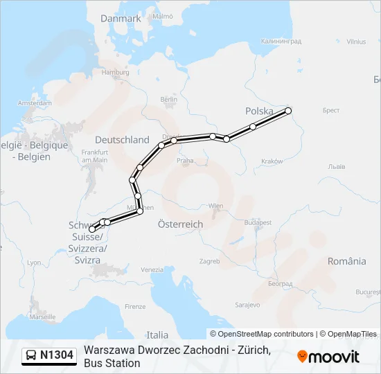 N1304 Bus Line Map