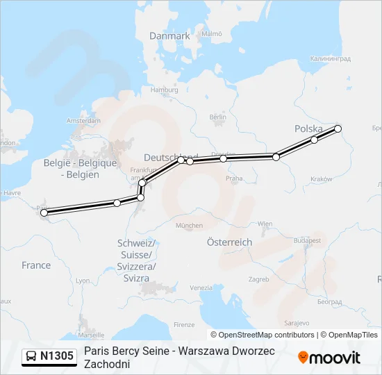 N1305 Bus Line Map