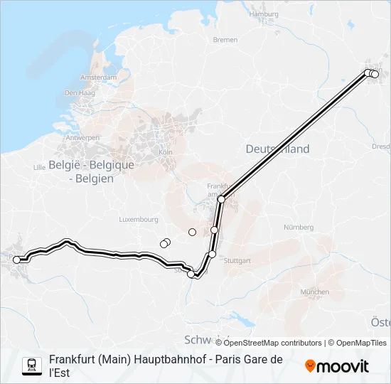 Поезд FRANKFURT (MAIN) HAUPTBAHNHOF - PARIS GARE DE L'EST: карта маршрута