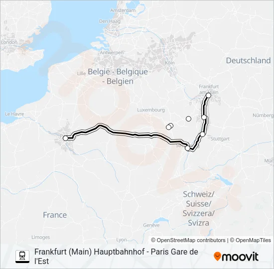 Поезд FRANKFURT (MAIN) HAUPTBAHNHOF - PARIS GARE DE L'EST: карта маршрута