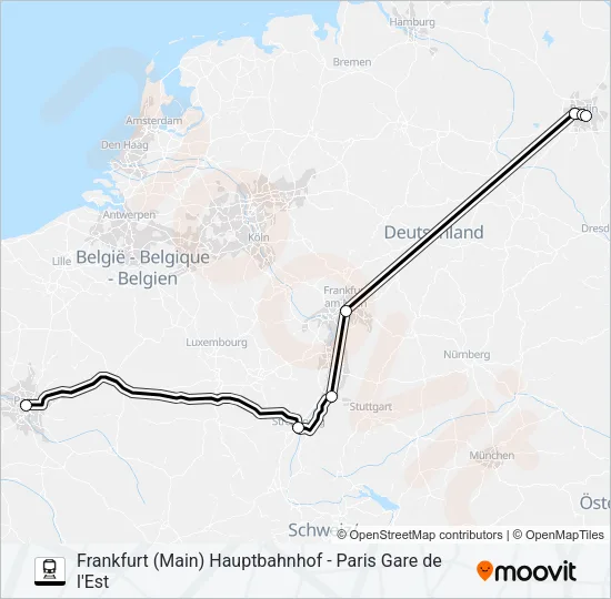 Поезд FRANKFURT (MAIN) HAUPTBAHNHOF - PARIS GARE DE L'EST: карта маршрута