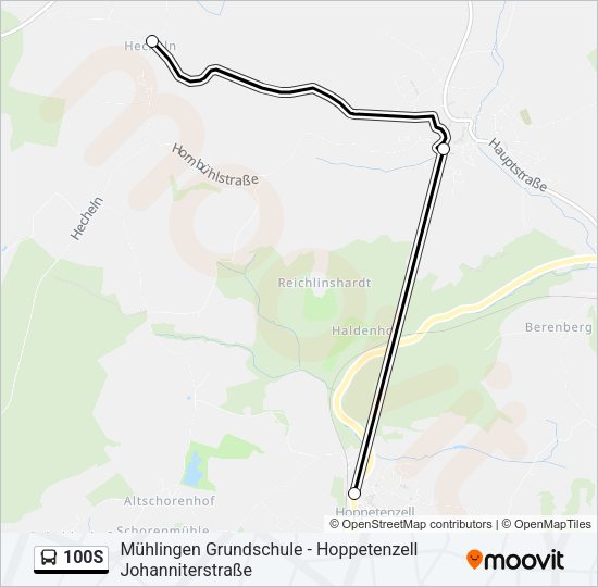 Автобус 100S: карта маршрута