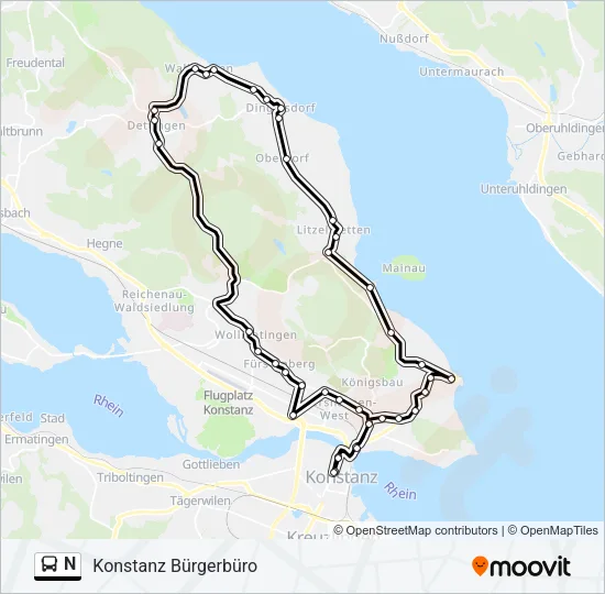 N Bus Line Map