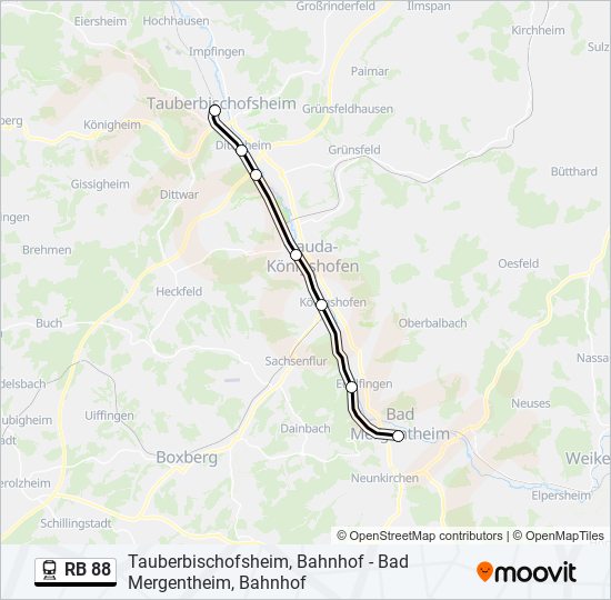 Поезд RB 88: карта маршрута