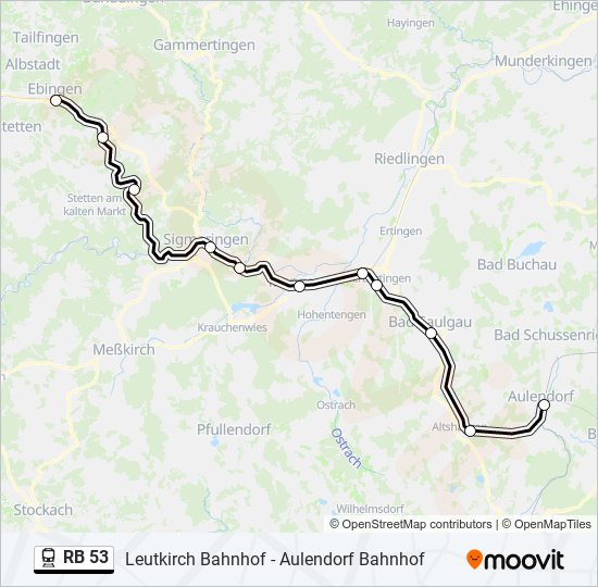 Поезд RB 53: карта маршрута
