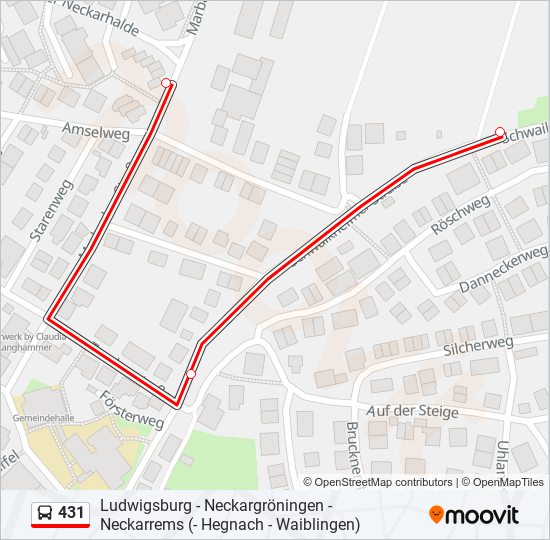 431 Route: Fahrpläne, Haltestellen & Karten - Neckarrems Neckarhalde ...