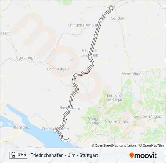 Поезд RE5: карта маршрута
