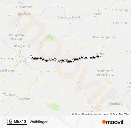 Поезд MEX13: карта маршрута