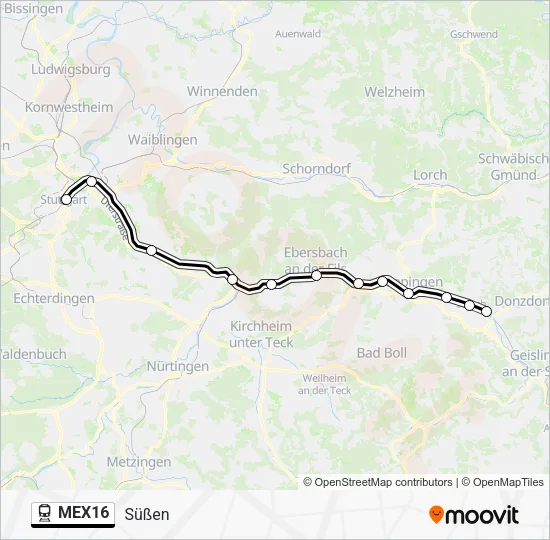 Поезд MEX16: карта маршрута
